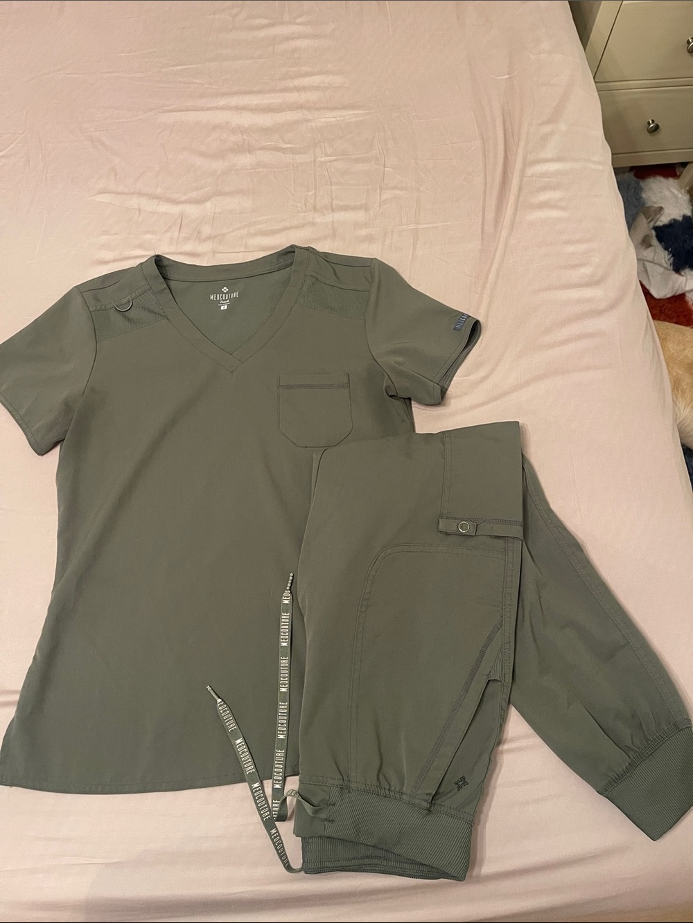 Med Couture Women’s Scrub Top & Cargo Jogger Pants - Olive Green